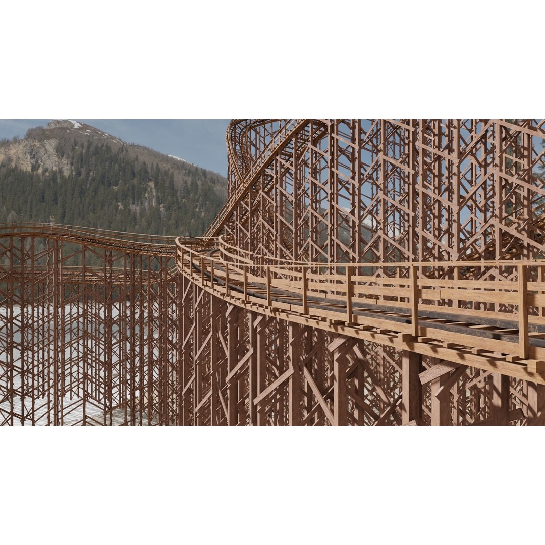 Wooden Rollercoaster 3D Model – Low Poly Game Asset, FBX, OBJ - View 4