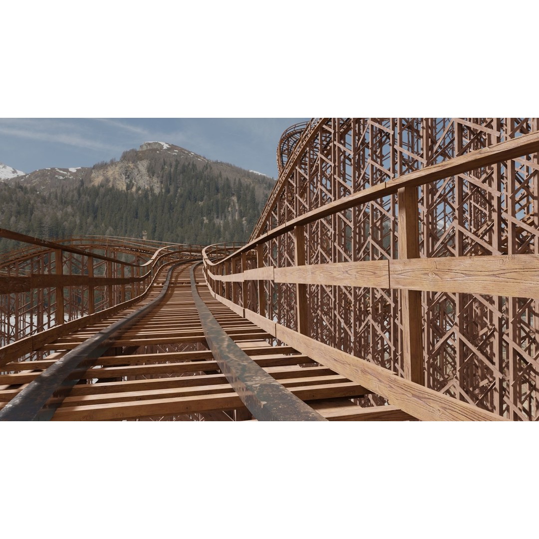 Wooden Rollercoaster 3D Model – Low Poly Game Asset, FBX, OBJ - View 5