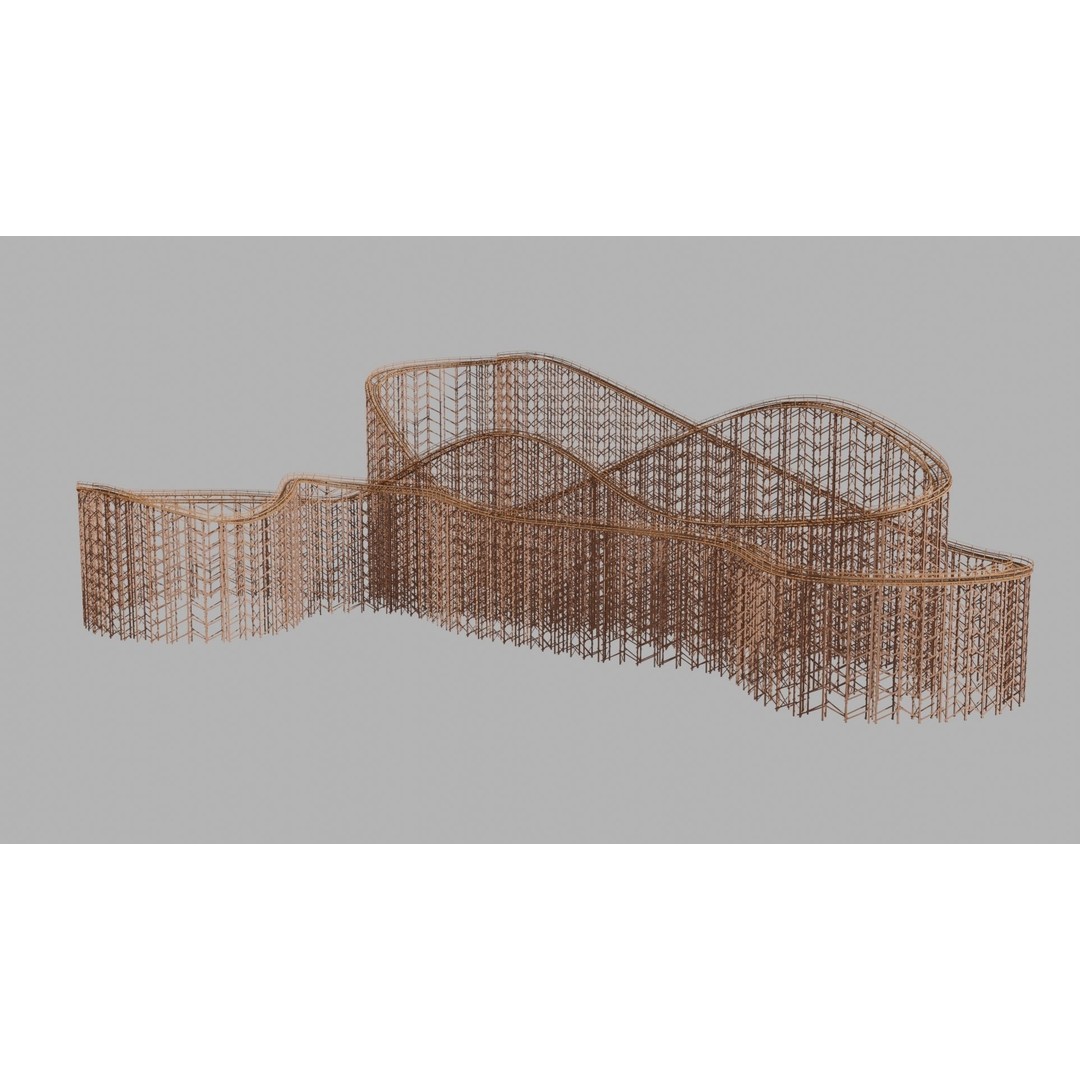 Wooden Rollercoaster 3D Model – Low Poly Game Asset, FBX, OBJ - View 6
