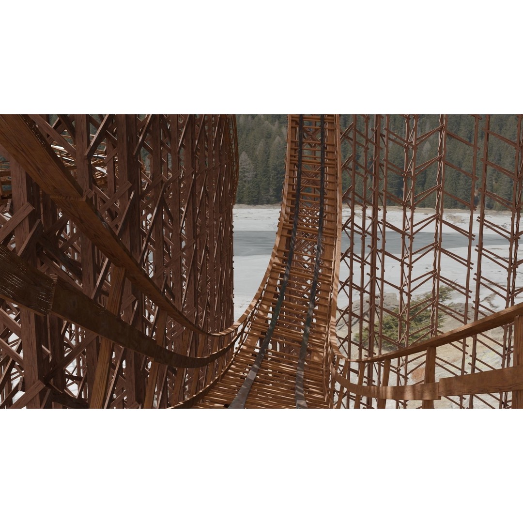 Wooden Rollercoaster 3D Model – Low Poly Game Asset, FBX, OBJ - View 7