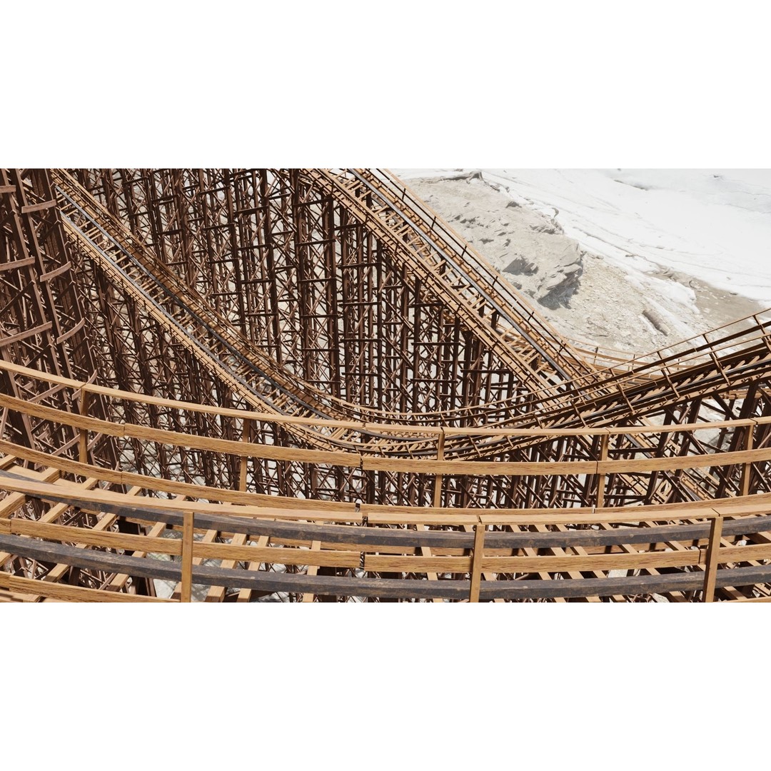 Wooden Rollercoaster 3D Model – Low Poly Game Asset, FBX, OBJ - View 9
