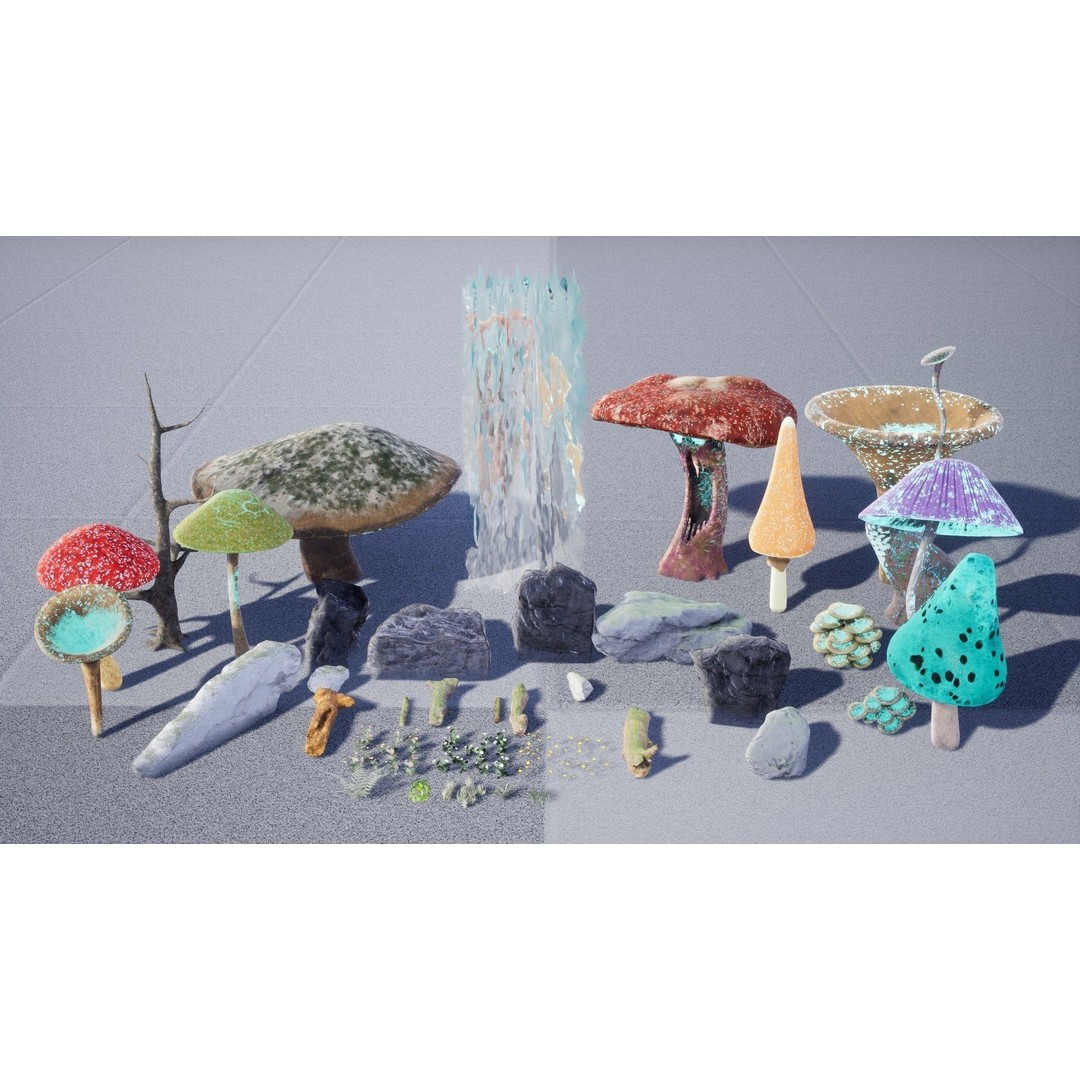 Mushroom Forest 3D Model – Low Poly PBR Props & Environment Assets