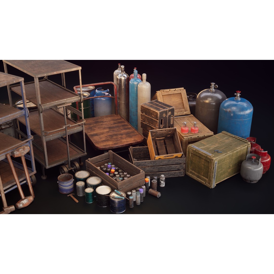 Warehouse Props Pack 3D Model – Low Poly Industrial Assets, FBX - View 3