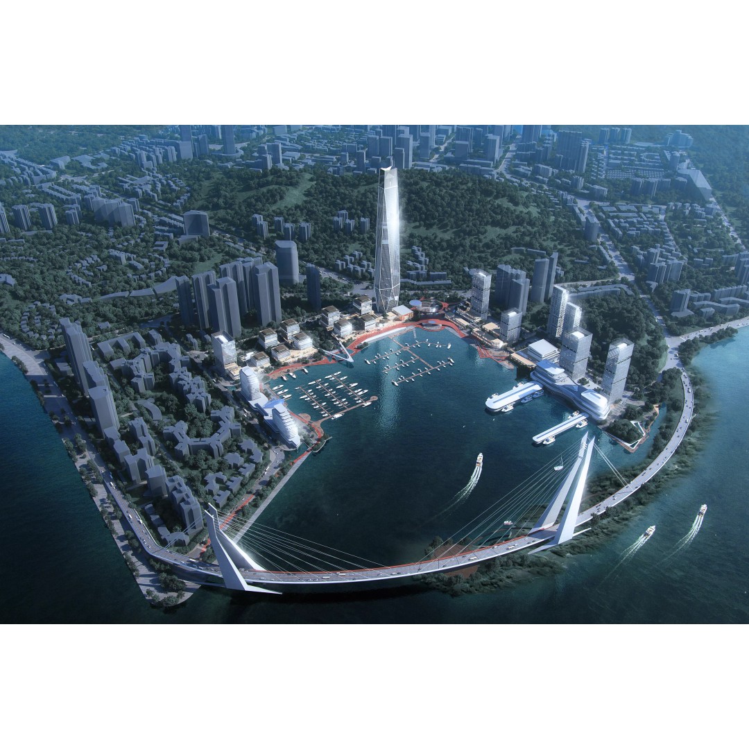 Coastal Marina Cityscape 3D Model – High-Quality Archviz Asset, FBX - View 3