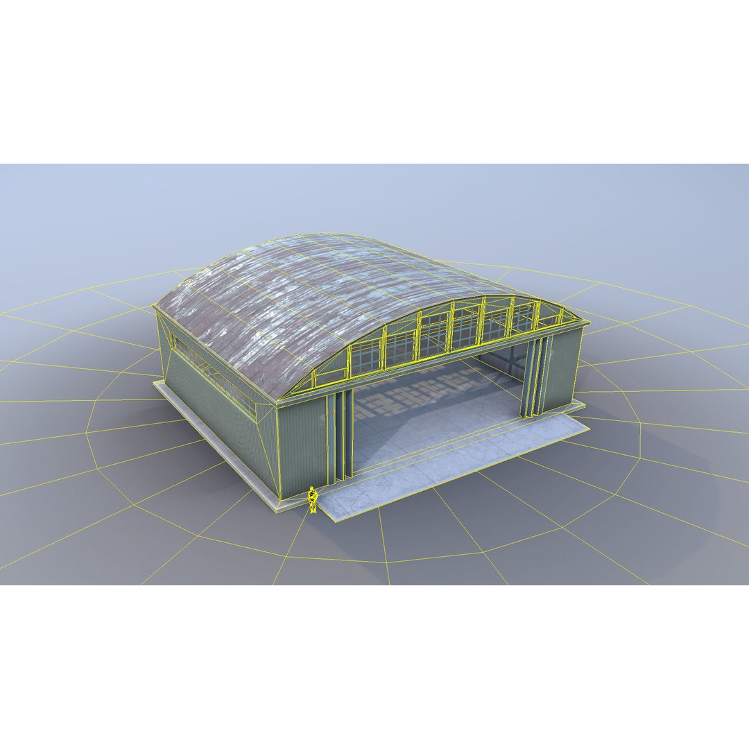 Airport Hangar 3D Model – Low Poly Game Asset with PBR Textures - View 10
