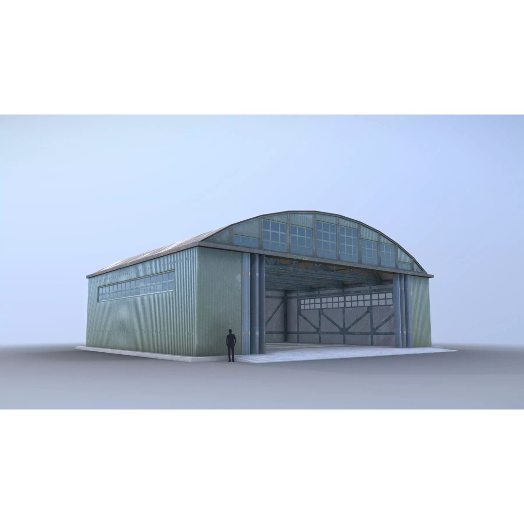 Airport Hangar 3D Model – Low Poly Game Asset with PBR Textures - View 2