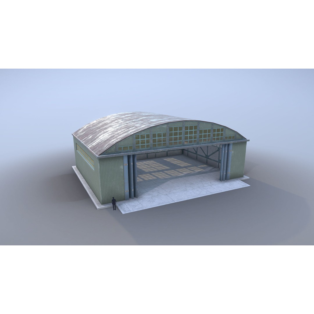 Airport Hangar 3D Model – Low Poly Game Asset with PBR Textures - View 3