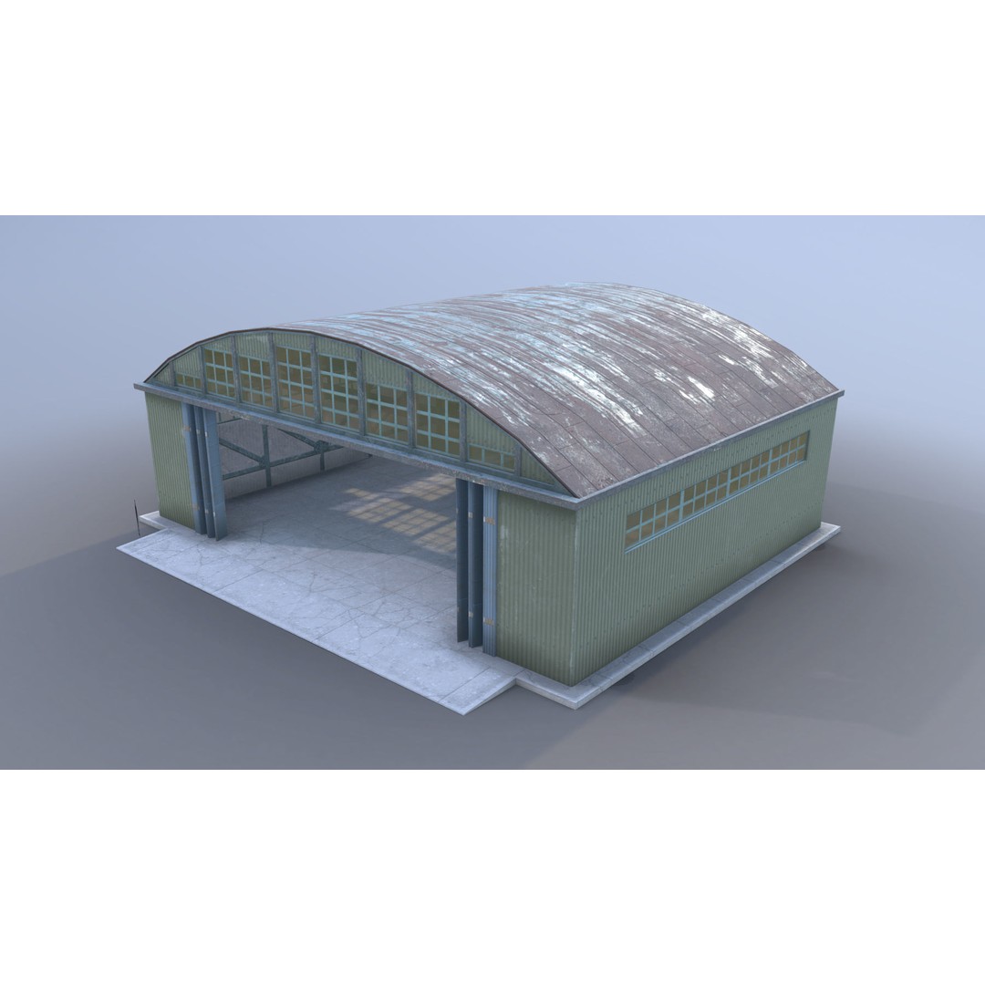 Airport Hangar 3D Model – Low Poly Game Asset with PBR Textures - View 4