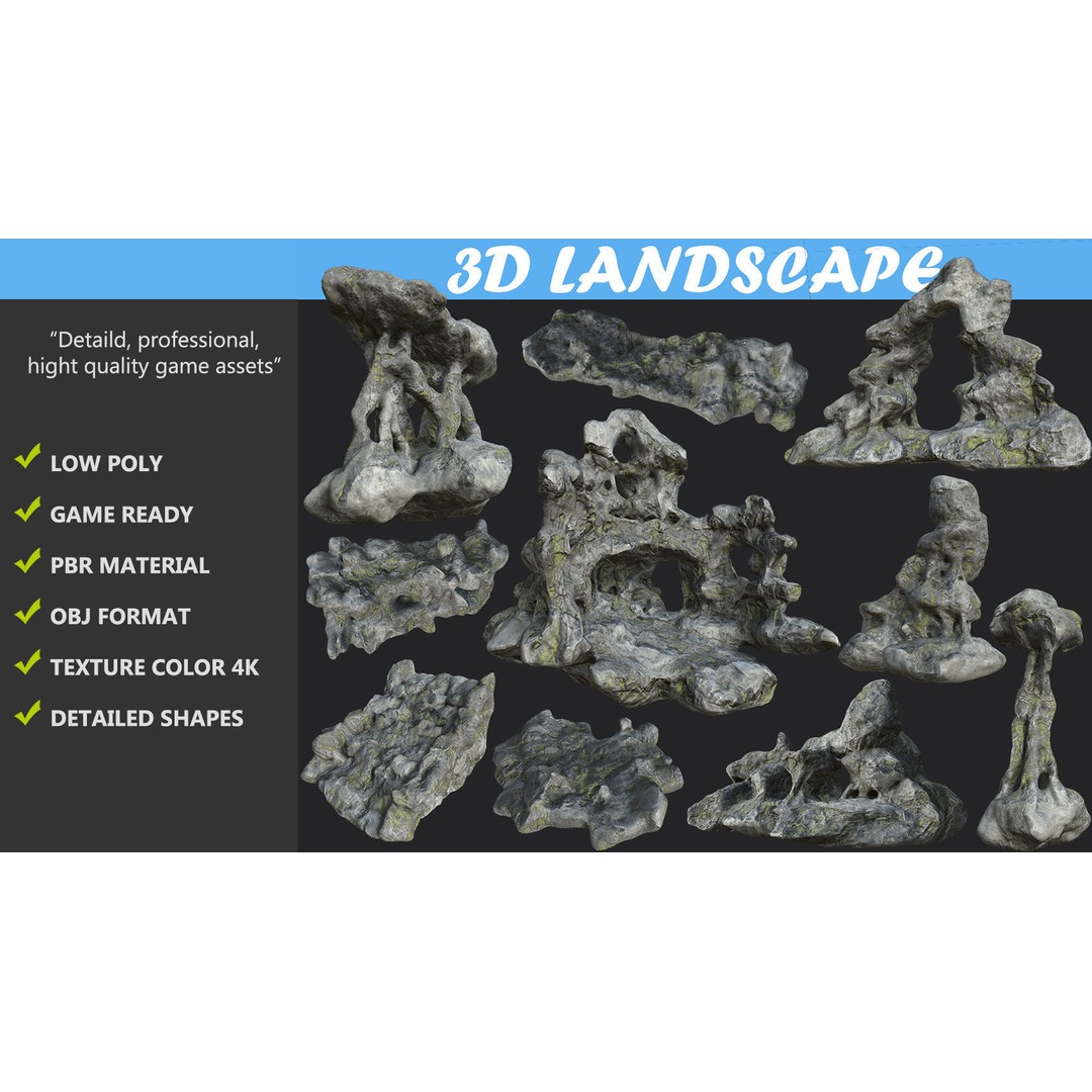 Fantasy Cave 3D Model – Low Poly Dungeon Environment, OBJ & FBX - View 3