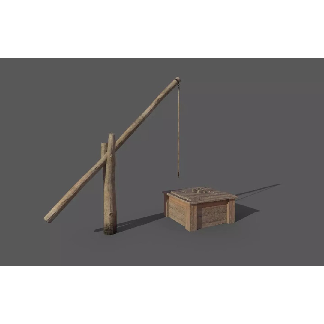 Wooden Water Well 3D Model – Low Poly Historic Asset, FBX - View 2