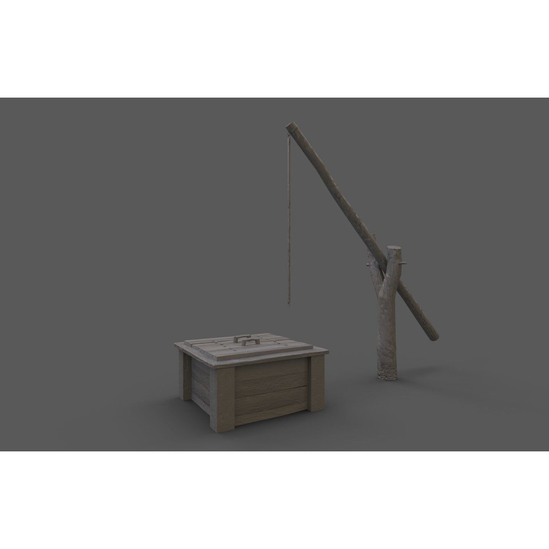 Wooden Water Well 3D Model – Low Poly Historic Asset, FBX - View 24