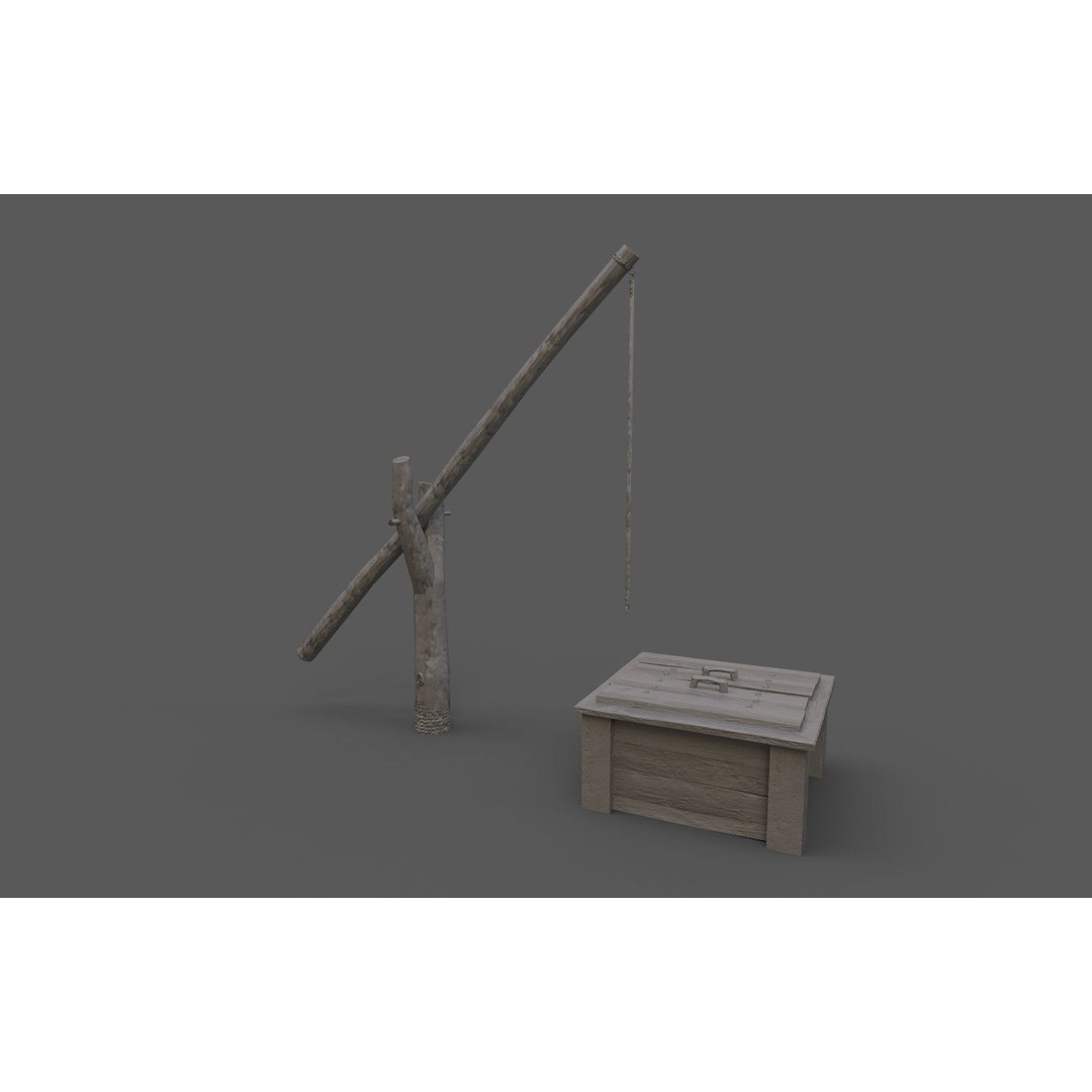 Wooden Water Well 3D Model – Low Poly Historic Asset, FBX - View 25