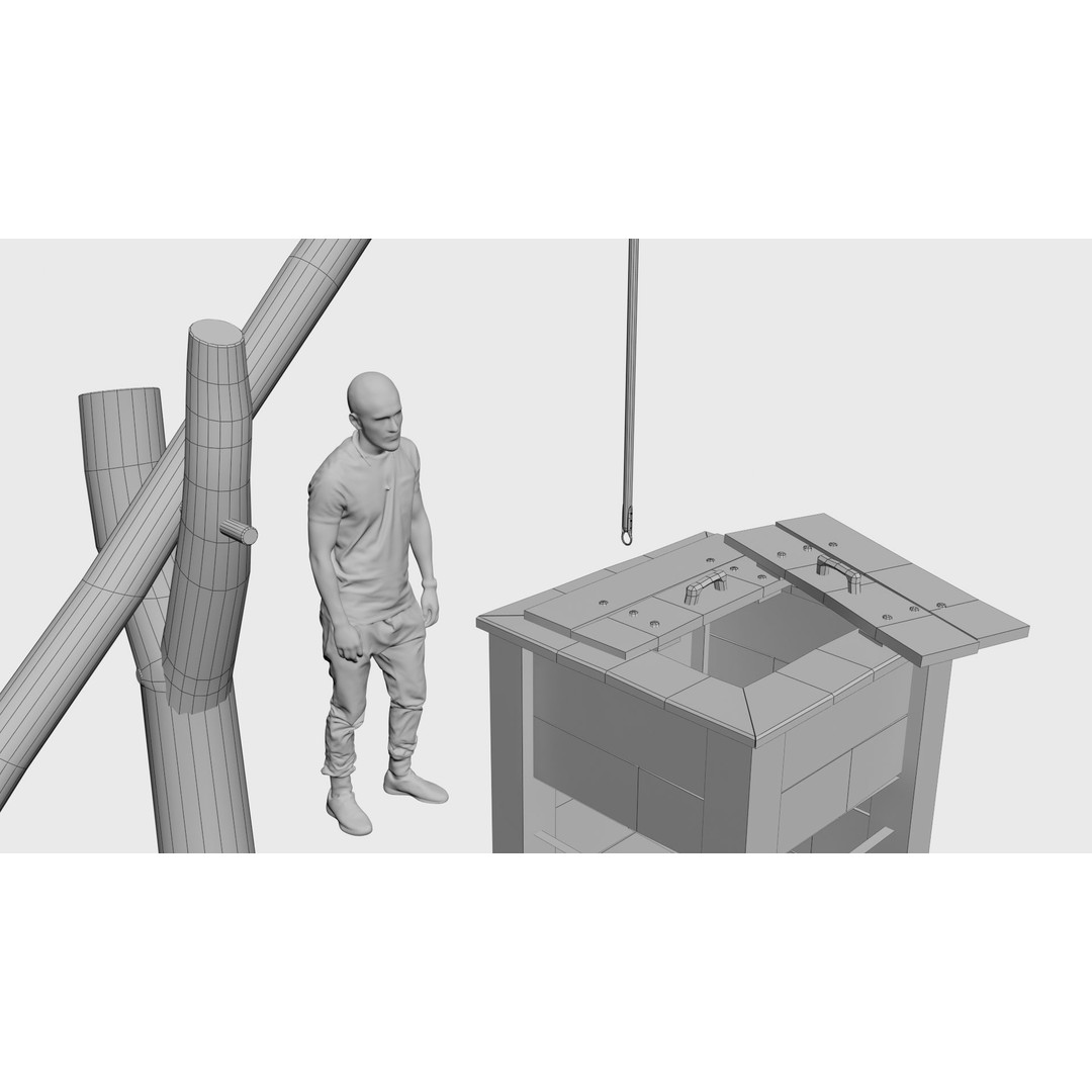 Wooden Water Well 3D Model – Low Poly Historic Asset, FBX - View 28