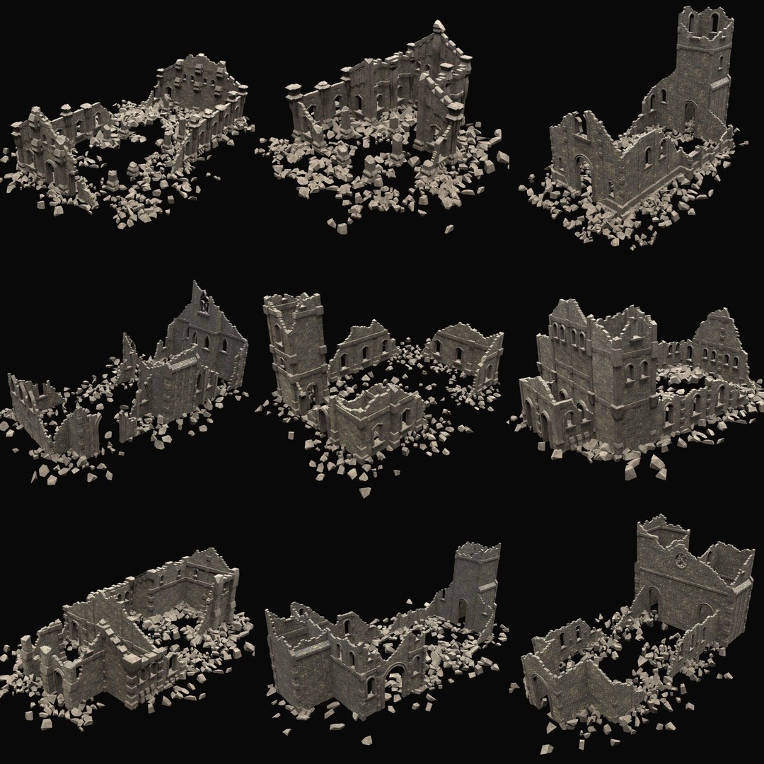 Ruined Medieval Church 3D Model – Low Poly Game Asset, FBX, PBR
