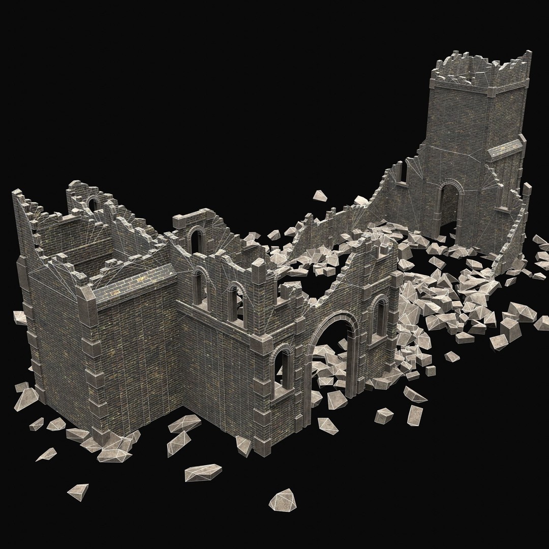 Ruined Medieval Church 3D Model – Low Poly Game Asset, FBX, PBR - View 10