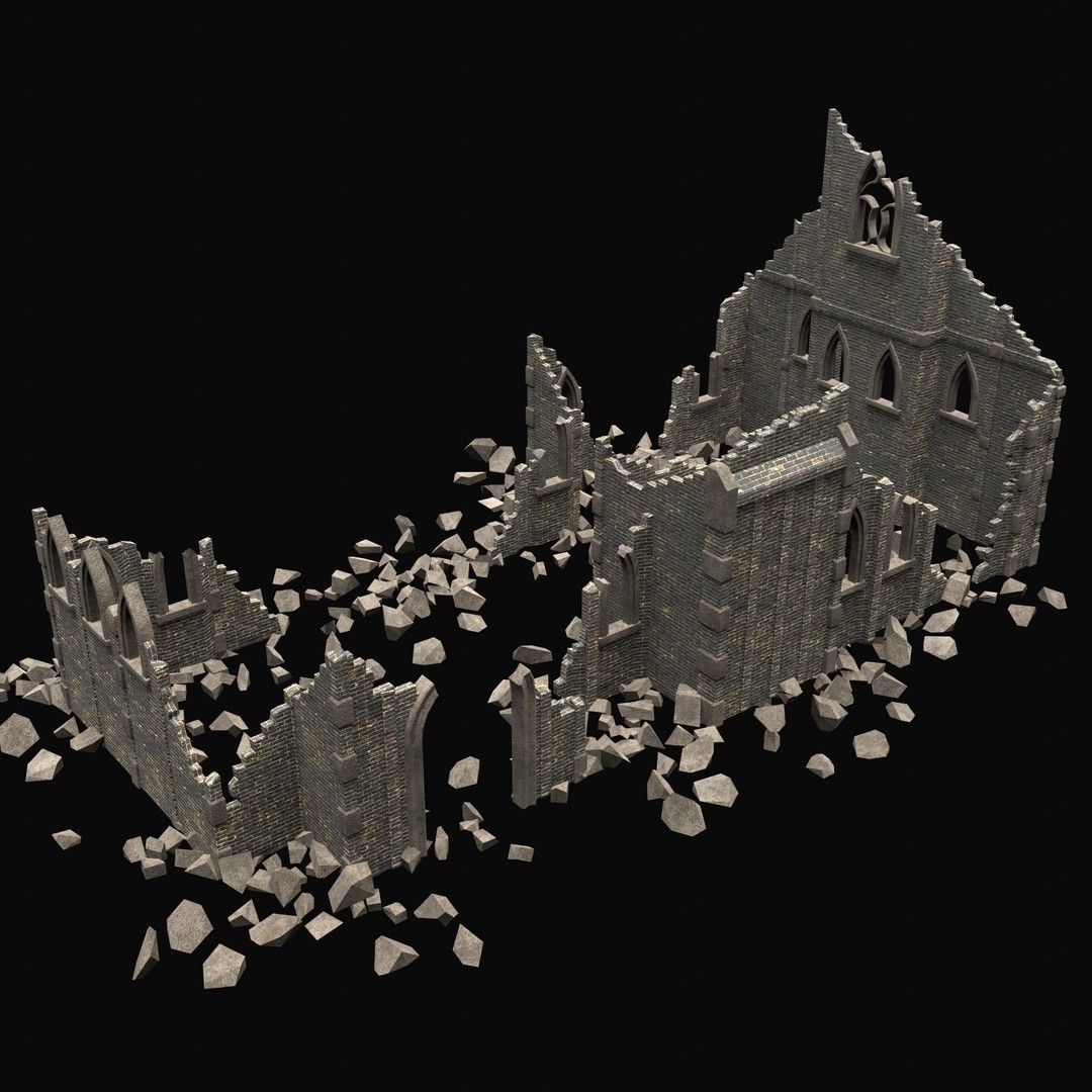 Ruined Medieval Church 3D Model – Low Poly Game Asset, FBX, PBR - View 11