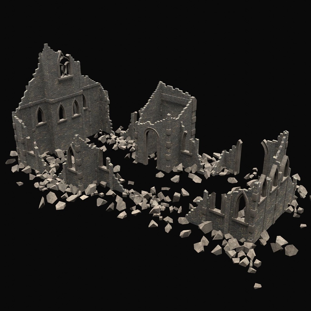 Ruined Medieval Church 3D Model – Low Poly Game Asset, FBX, PBR - View 12