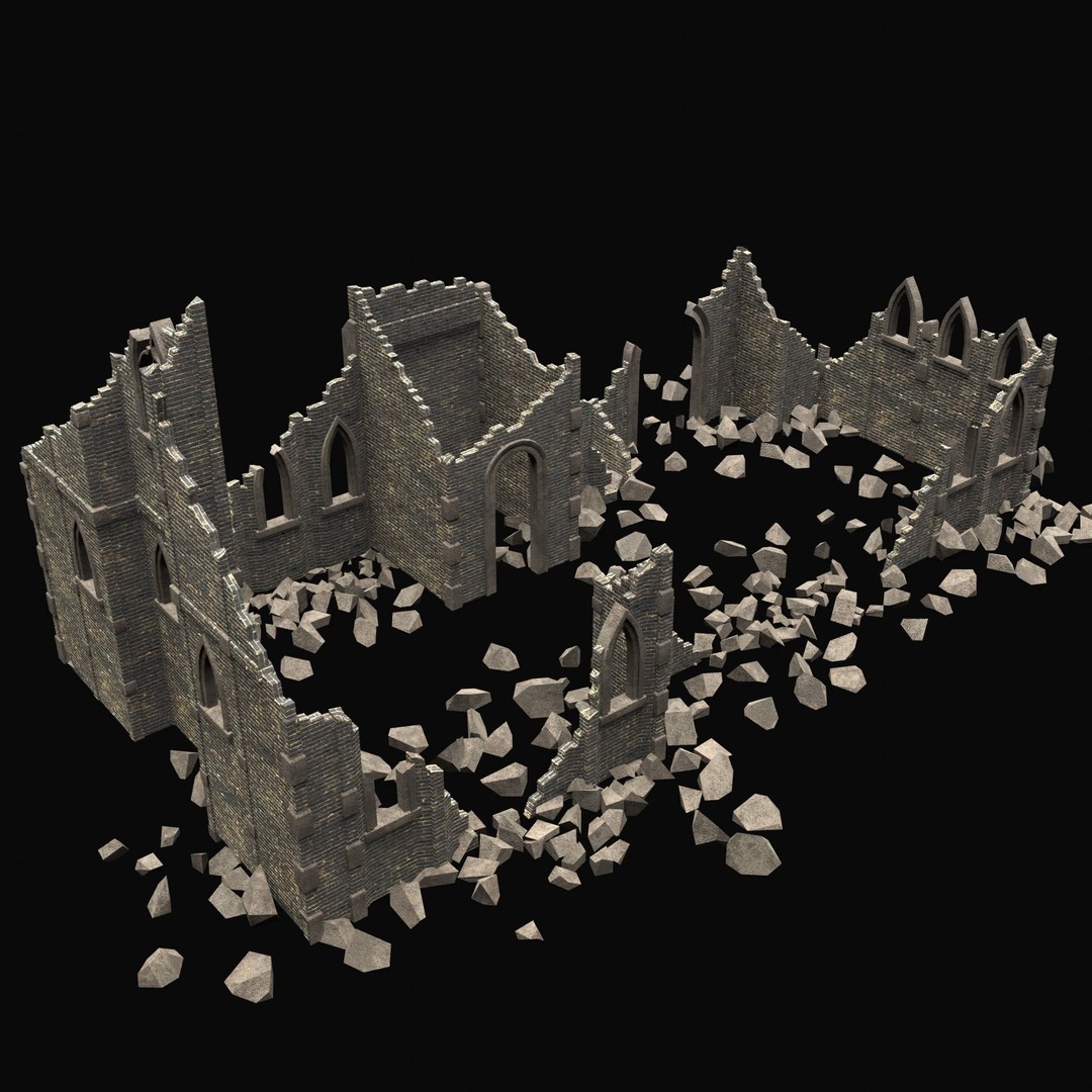 Ruined Medieval Church 3D Model – Low Poly Game Asset, FBX, PBR - View 13