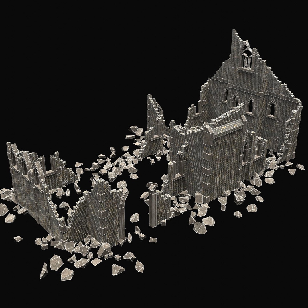 Ruined Medieval Church 3D Model – Low Poly Game Asset, FBX, PBR - View 14