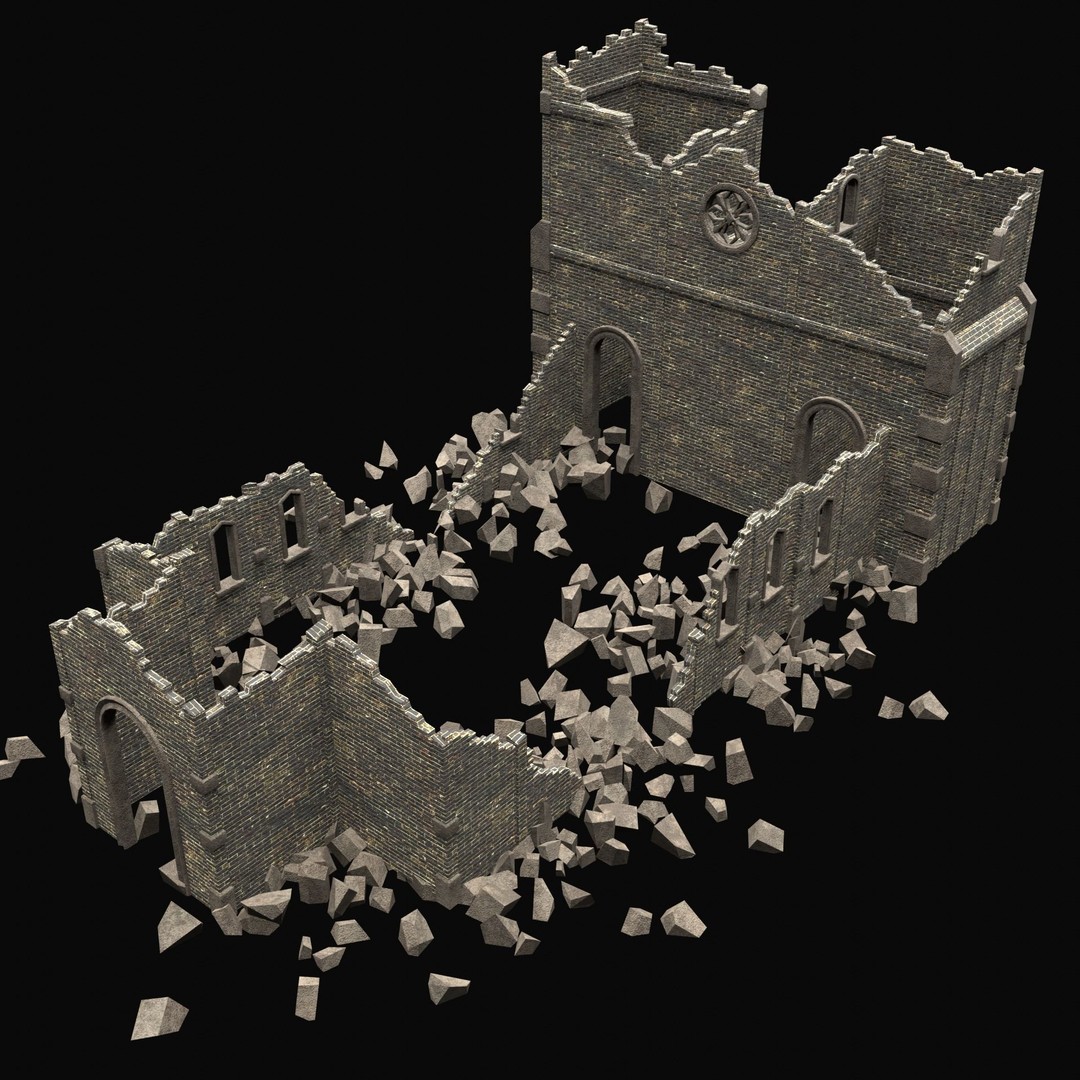 Ruined Medieval Church 3D Model – Low Poly Game Asset, FBX, PBR - View 15