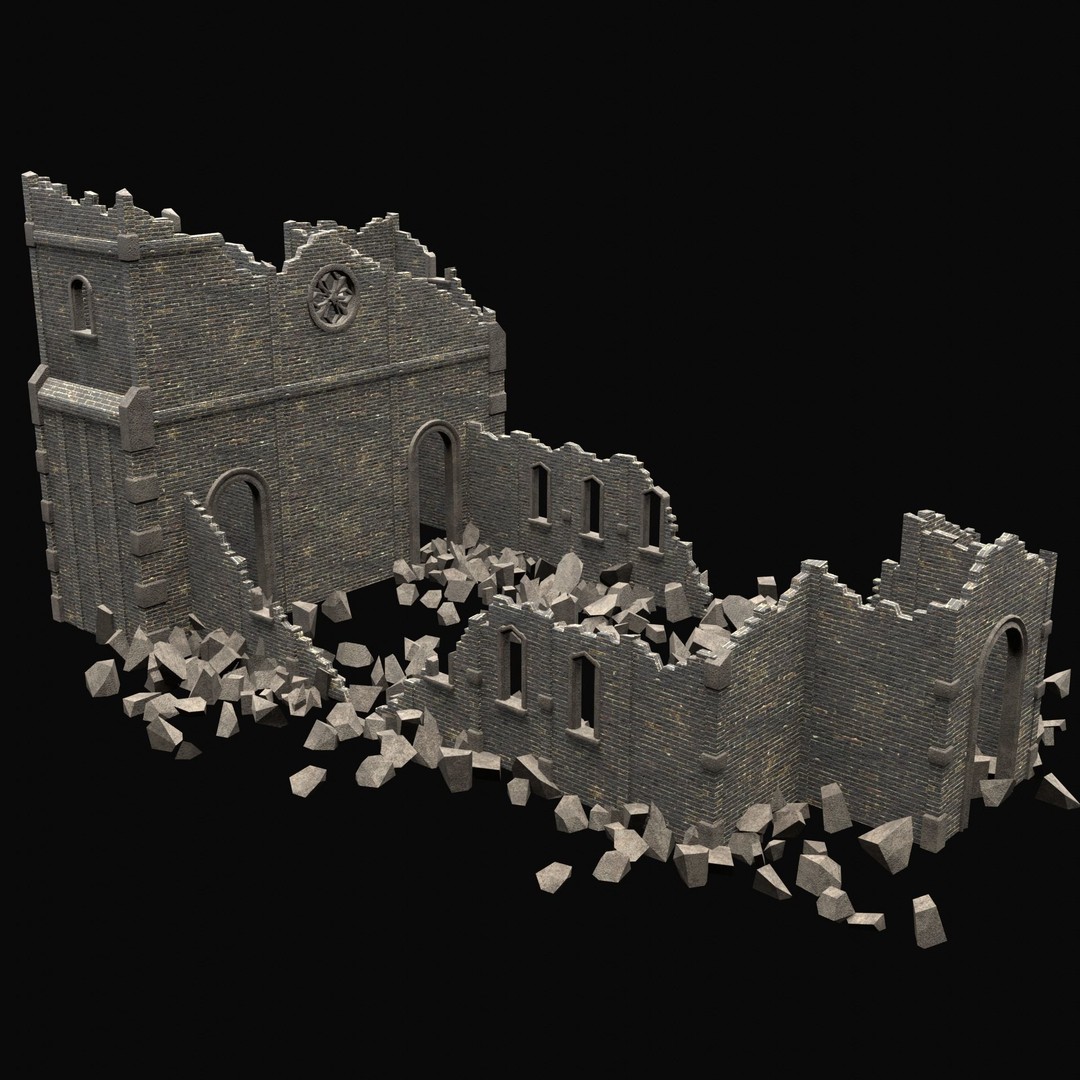 Ruined Medieval Church 3D Model – Low Poly Game Asset, FBX, PBR - View 16