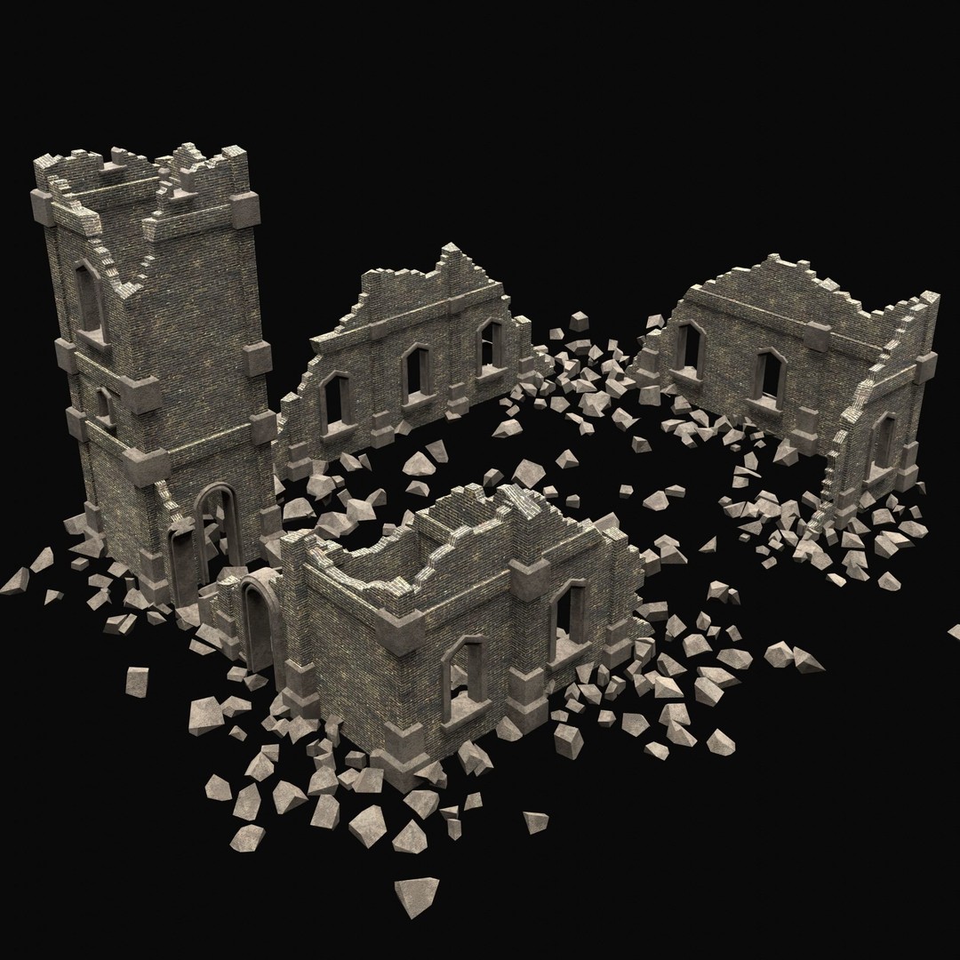 Ruined Medieval Church 3D Model – Low Poly Game Asset, FBX, PBR - View 19