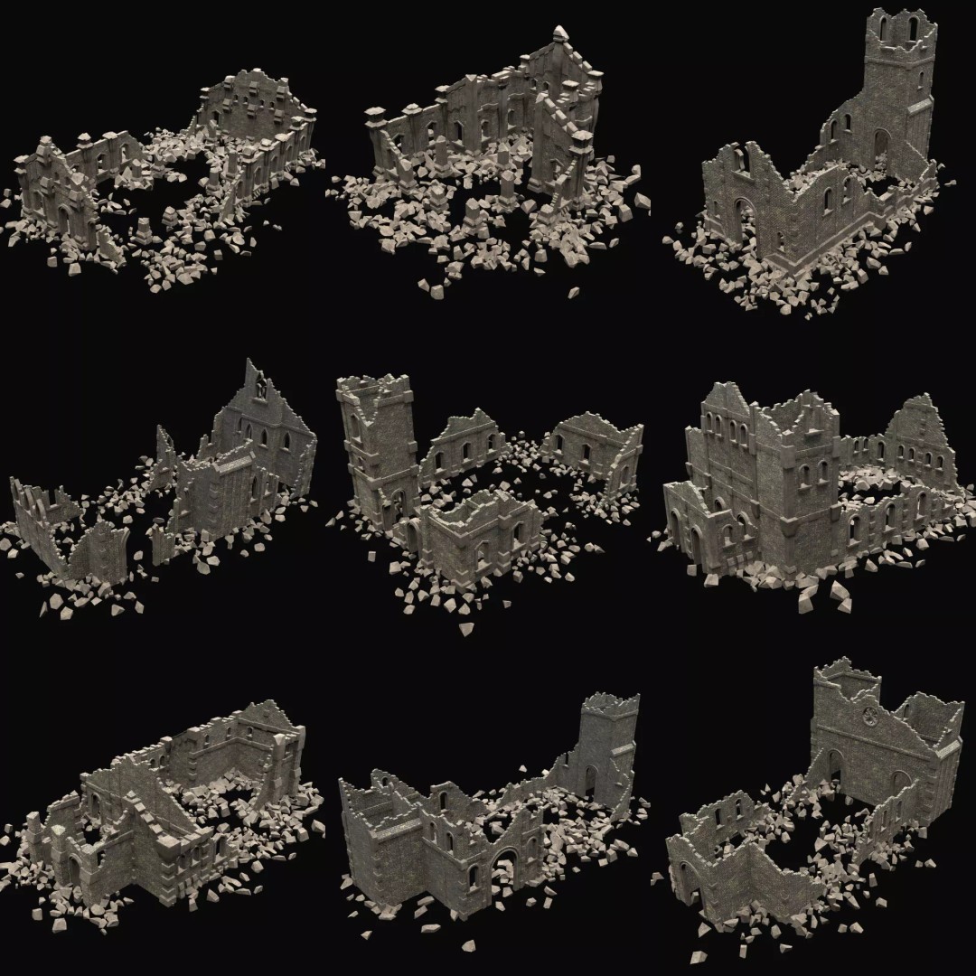 Ruined Medieval Church 3D Model – Low Poly Game Asset, FBX, PBR - View 2