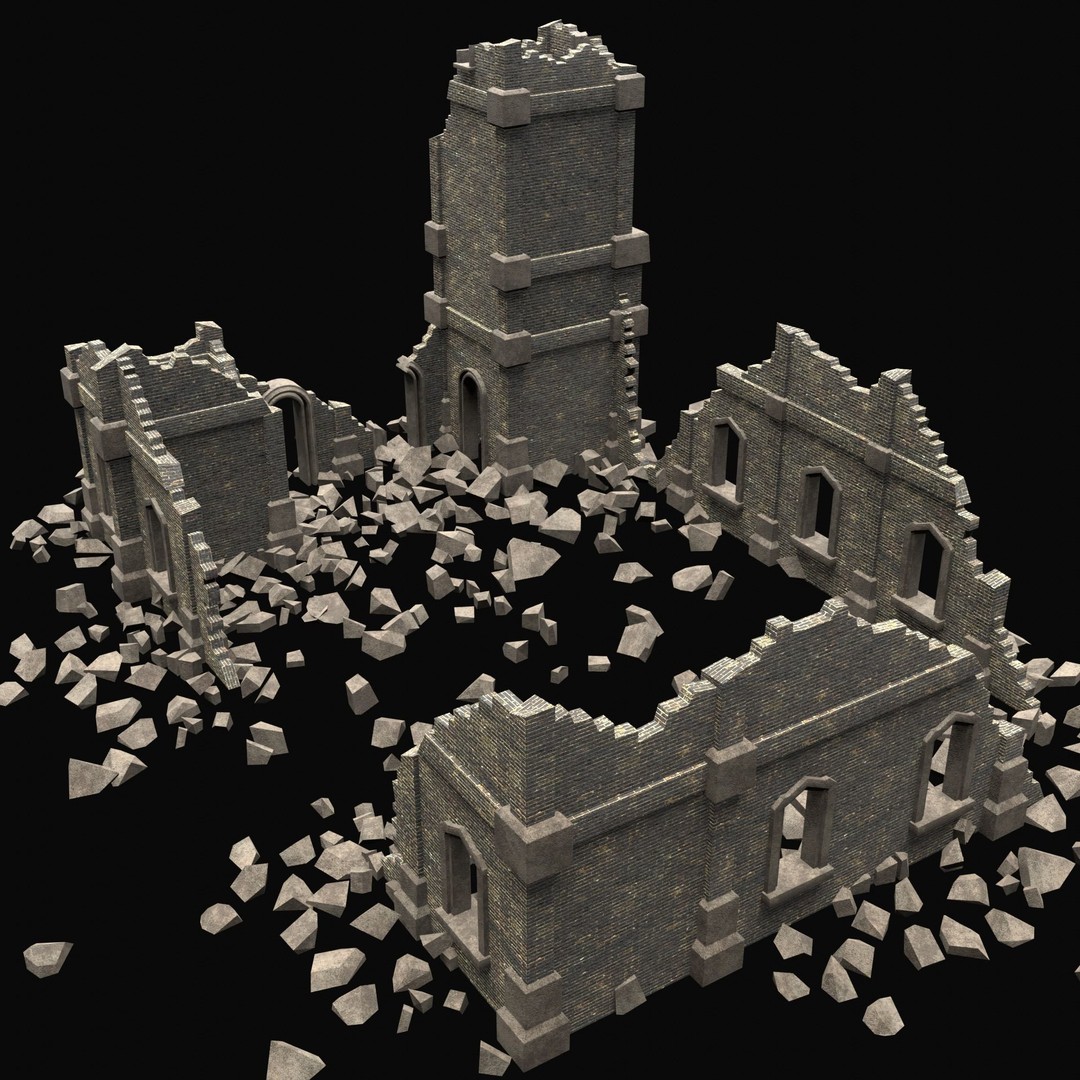 Ruined Medieval Church 3D Model – Low Poly Game Asset, FBX, PBR - View 20
