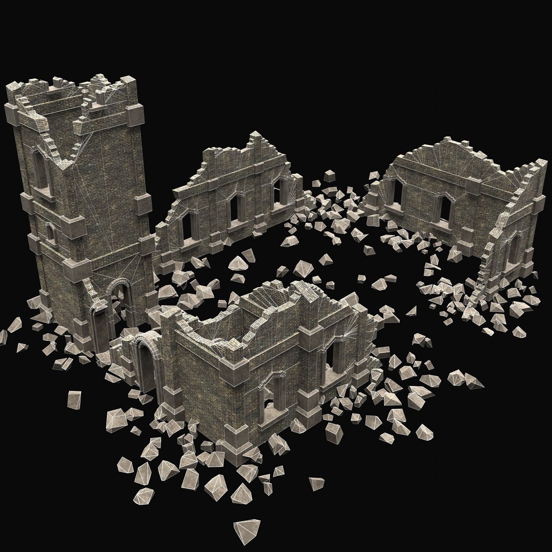 Ruined Medieval Church 3D Model – Low Poly Game Asset, FBX, PBR - View 22
