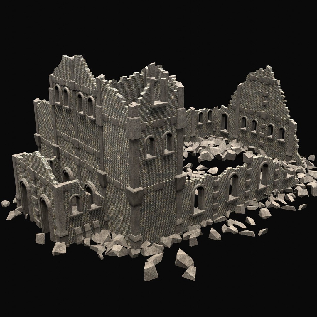 Ruined Medieval Church 3D Model – Low Poly Game Asset, FBX, PBR - View 23