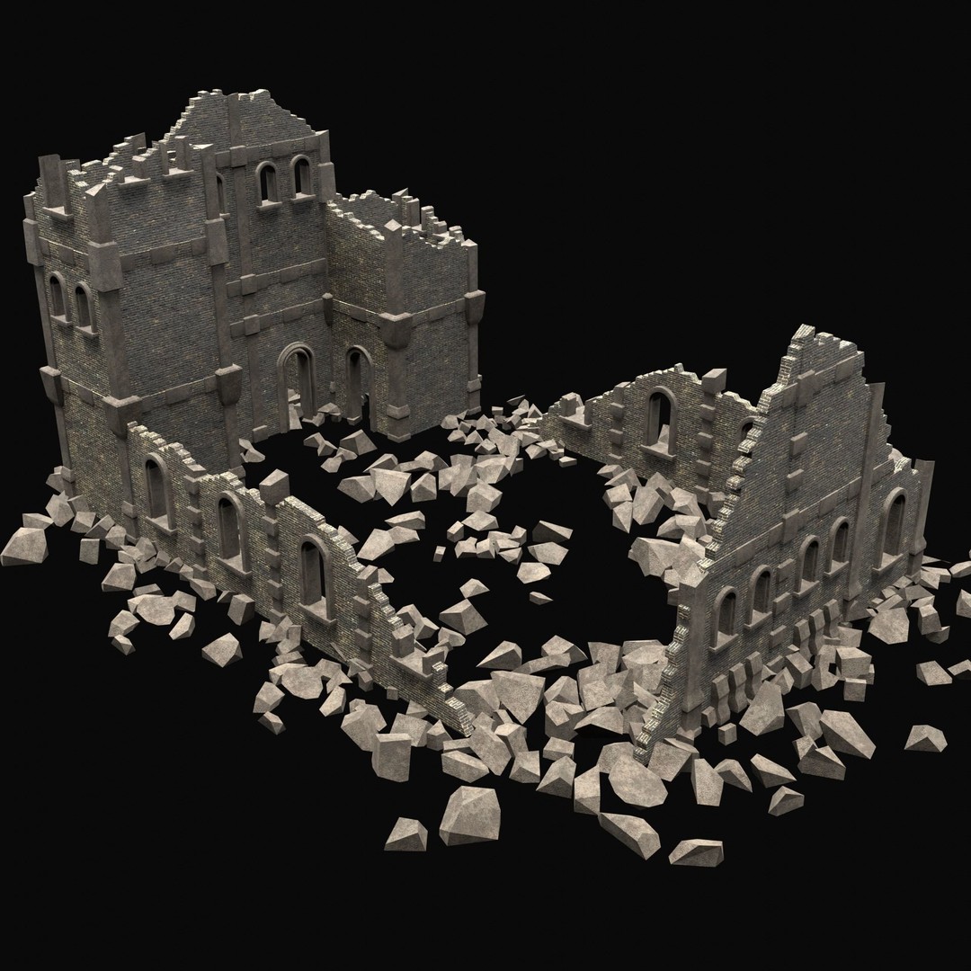 Ruined Medieval Church 3D Model – Low Poly Game Asset, FBX, PBR - View 24