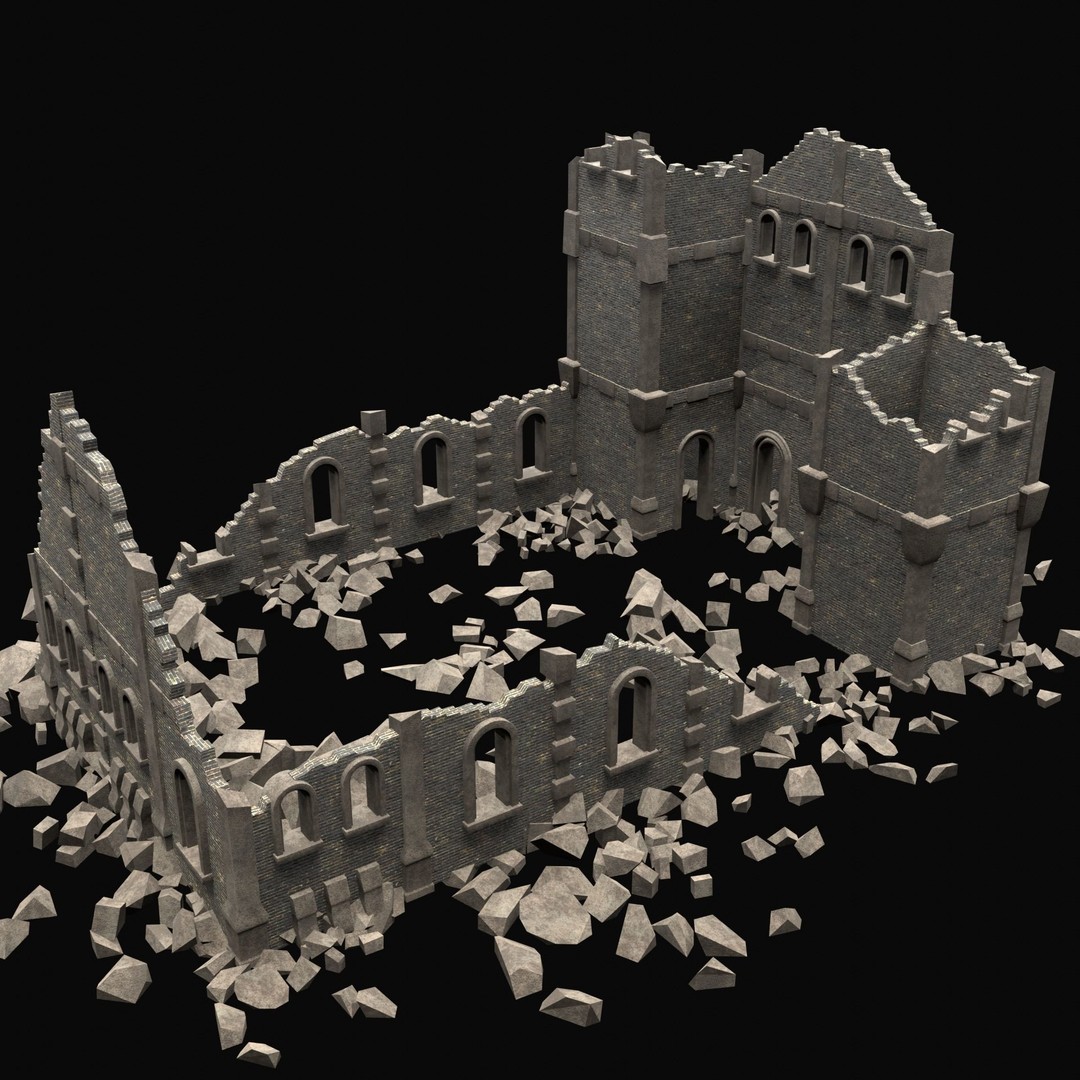 Ruined Medieval Church 3D Model – Low Poly Game Asset, FBX, PBR - View 25