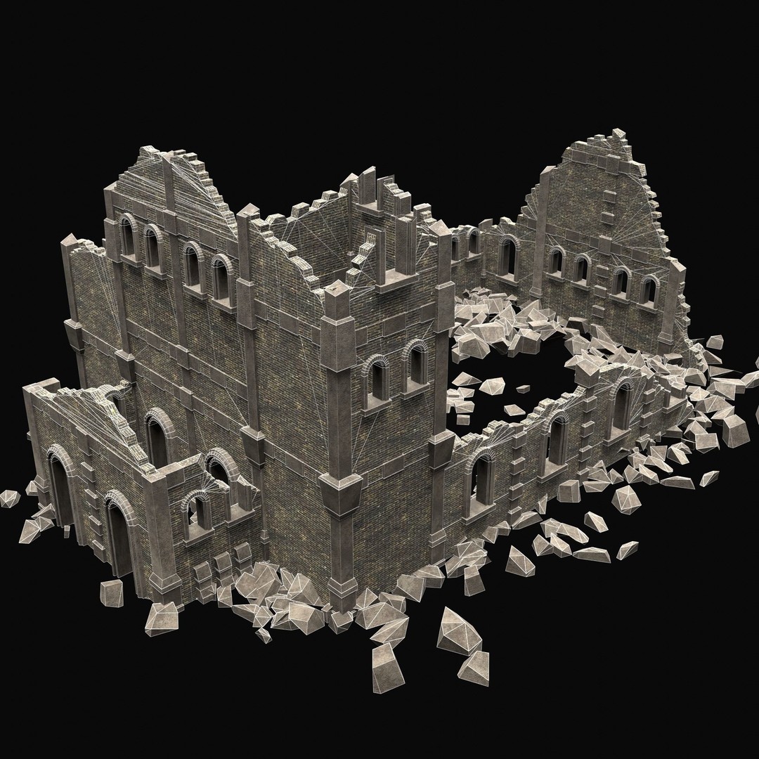 Ruined Medieval Church 3D Model – Low Poly Game Asset, FBX, PBR - View 26
