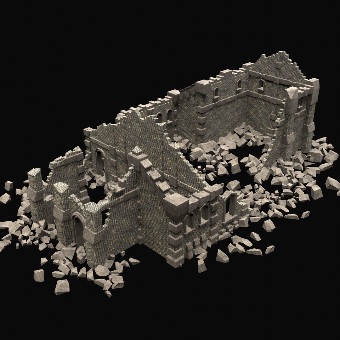Ruined Medieval Church 3D Model – Low Poly Game Asset, FBX, PBR - View 27
