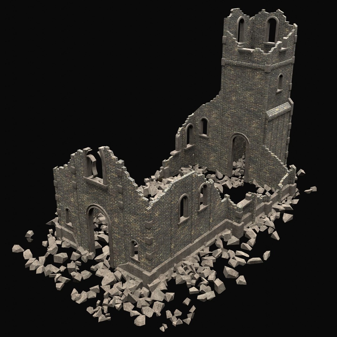 Ruined Medieval Church 3D Model – Low Poly Game Asset, FBX, PBR - View 3