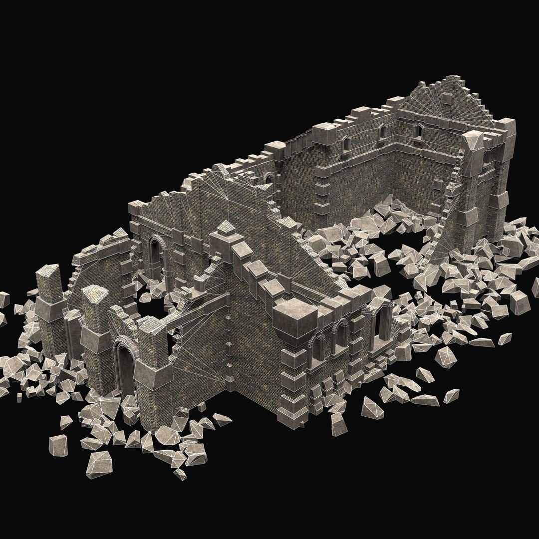Ruined Medieval Church 3D Model – Low Poly Game Asset, FBX, PBR - View 30