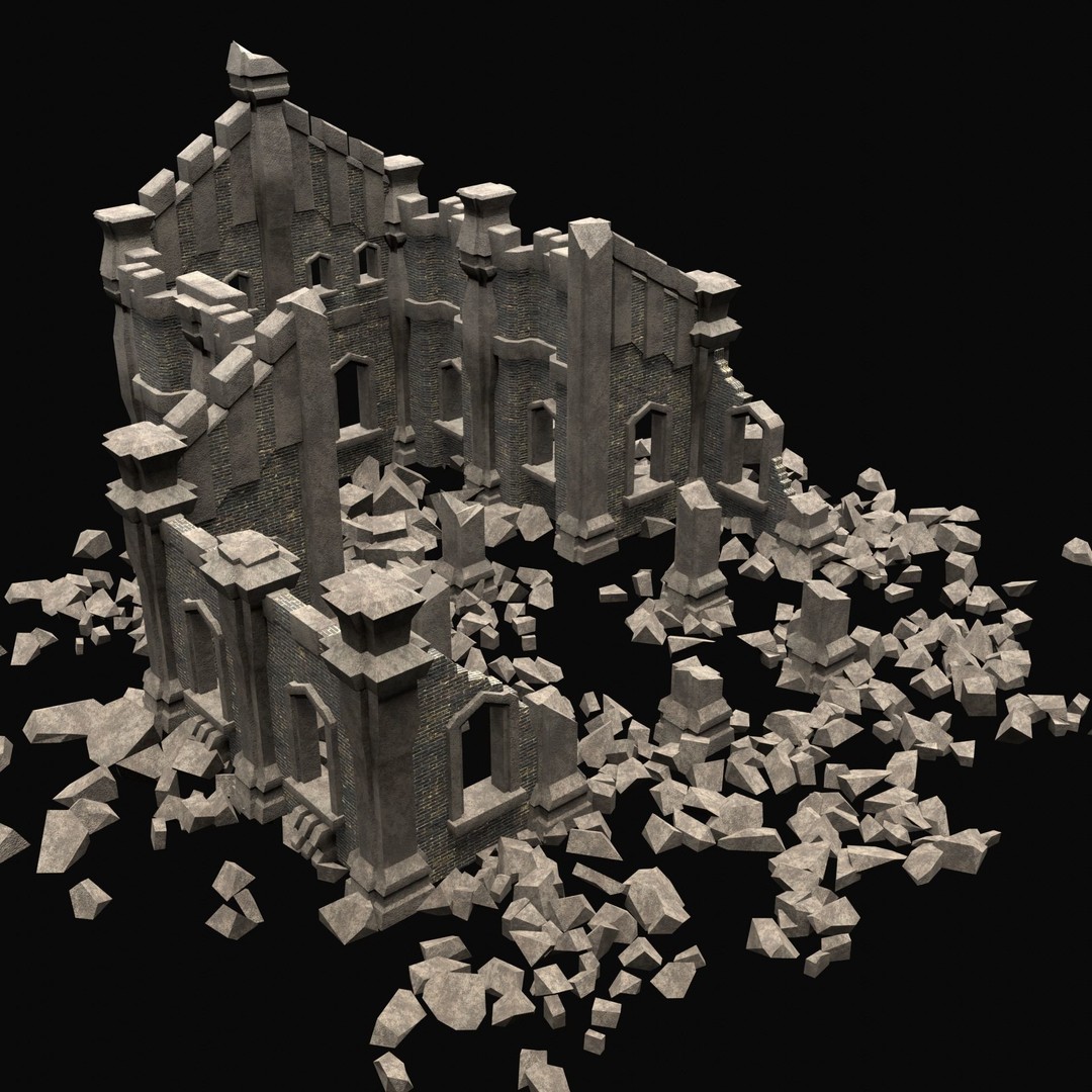 Ruined Medieval Church 3D Model – Low Poly Game Asset, FBX, PBR - View 33