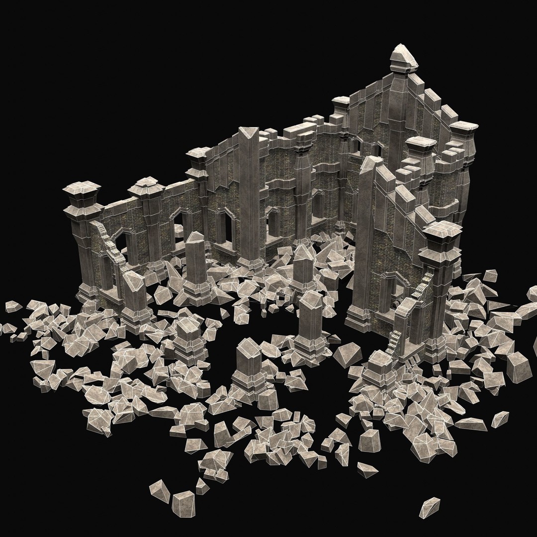 Ruined Medieval Church 3D Model – Low Poly Game Asset, FBX, PBR - View 34