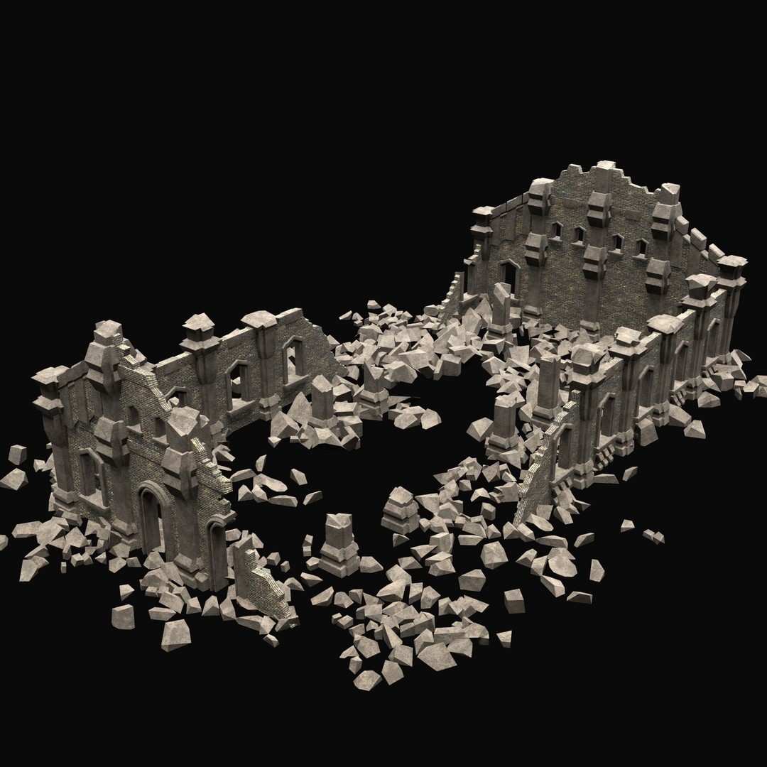 Ruined Medieval Church 3D Model – Low Poly Game Asset, FBX, PBR - View 35