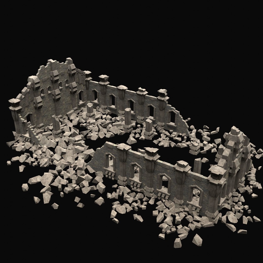Ruined Medieval Church 3D Model – Low Poly Game Asset, FBX, PBR - View 36