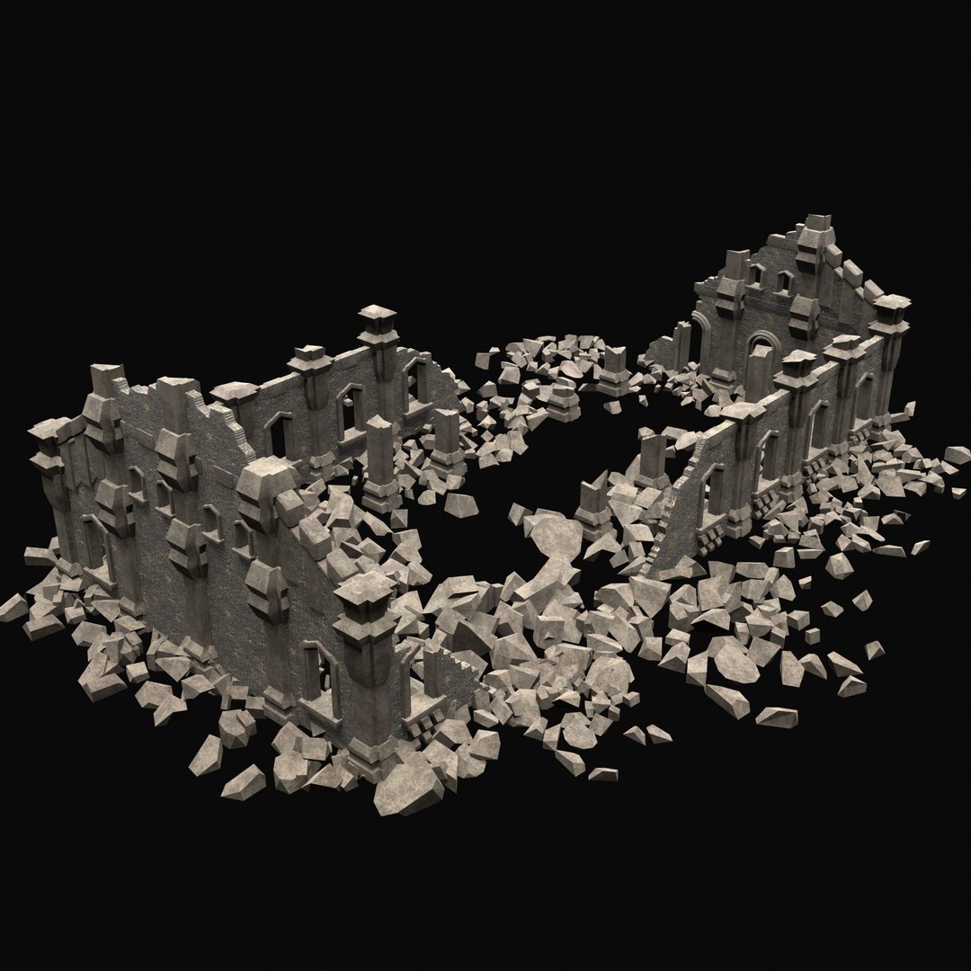 Ruined Medieval Church 3D Model – Low Poly Game Asset, FBX, PBR - View 37