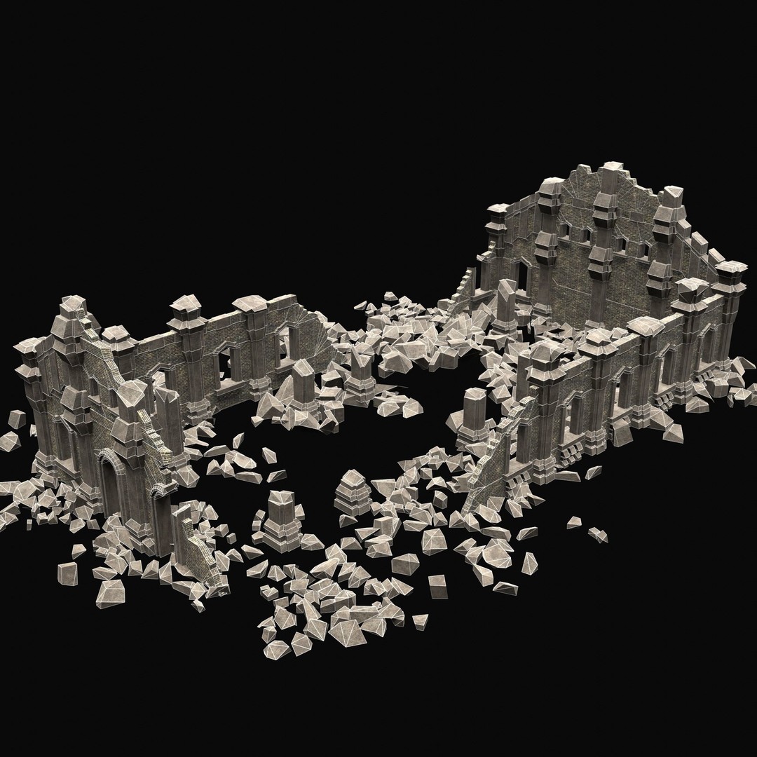 Ruined Medieval Church 3D Model – Low Poly Game Asset, FBX, PBR - View 38