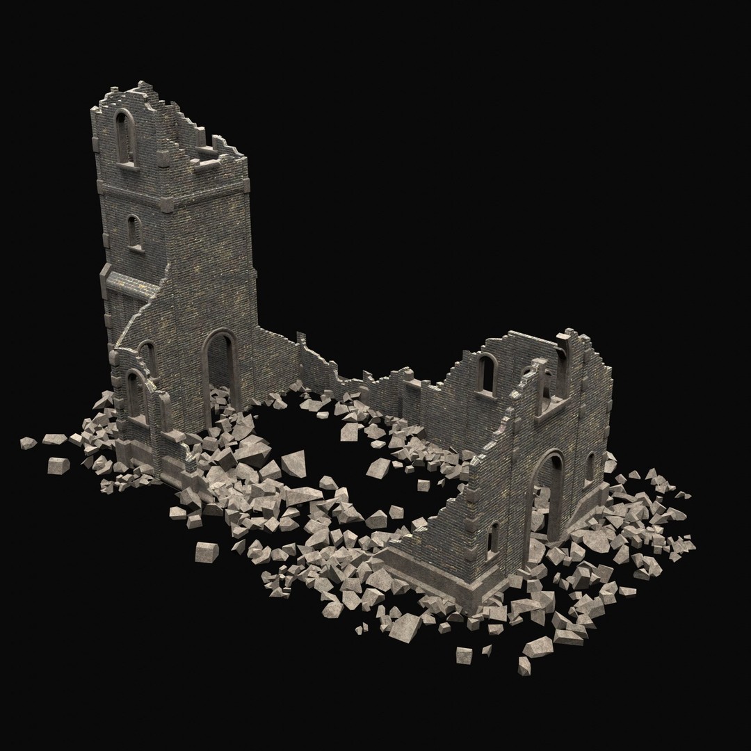 Ruined Medieval Church 3D Model – Low Poly Game Asset, FBX, PBR - View 4