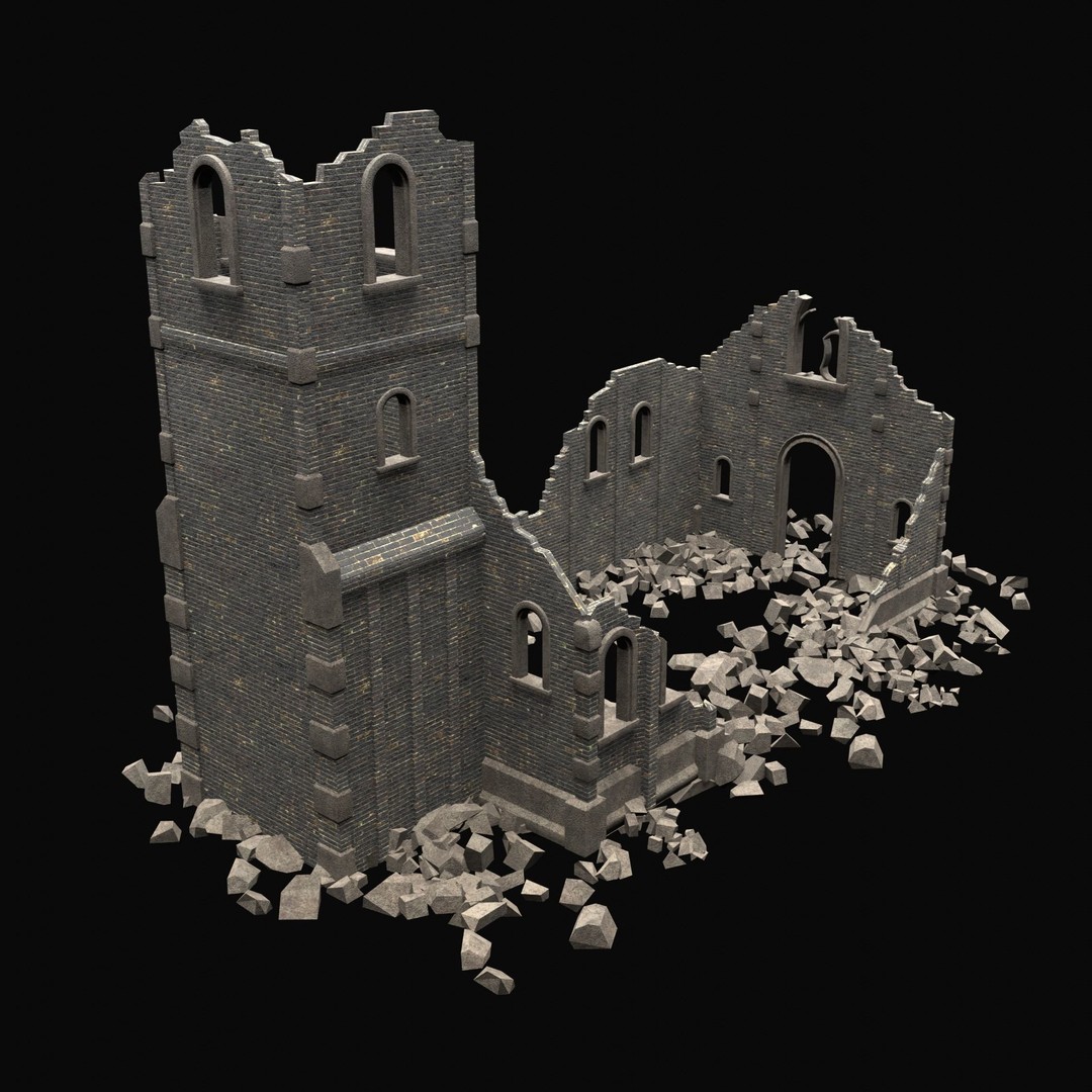 Ruined Medieval Church 3D Model – Low Poly Game Asset, FBX, PBR - View 5