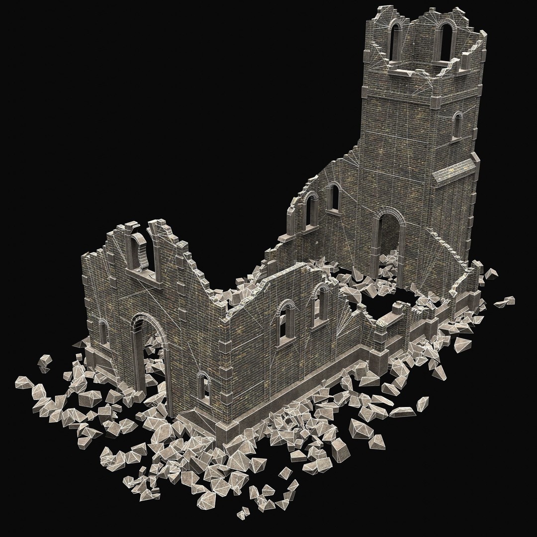 Ruined Medieval Church 3D Model – Low Poly Game Asset, FBX, PBR - View 6