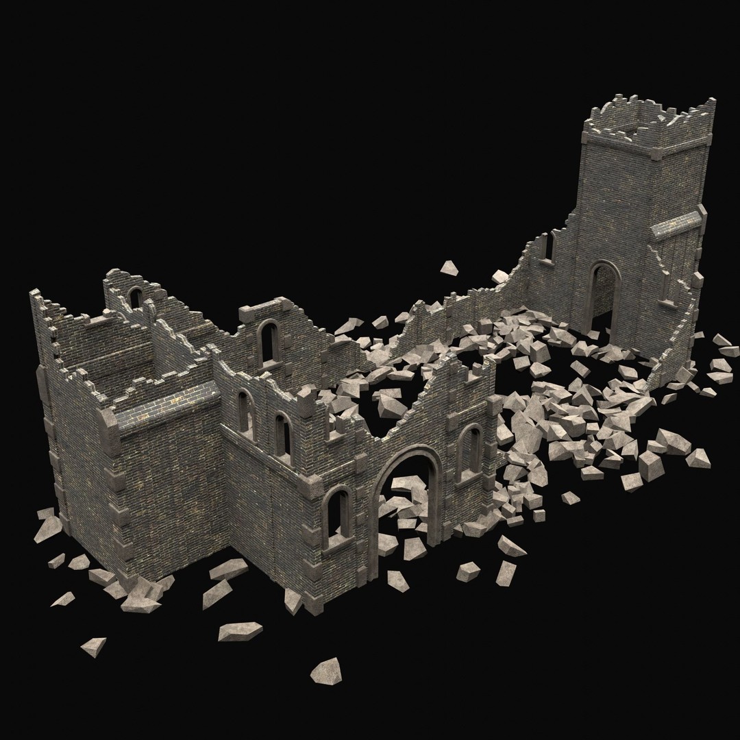 Ruined Medieval Church 3D Model – Low Poly Game Asset, FBX, PBR - View 7