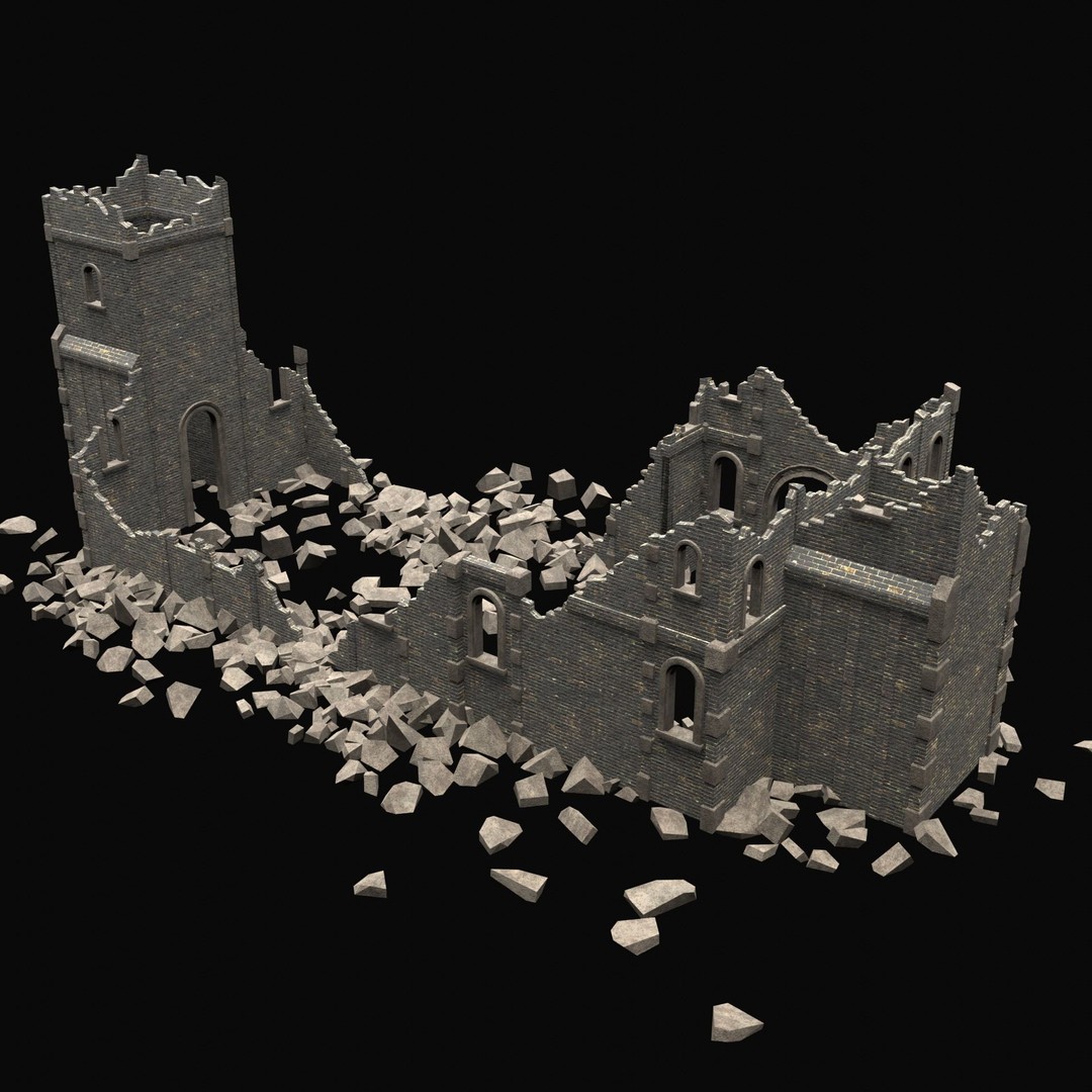 Ruined Medieval Church 3D Model – Low Poly Game Asset, FBX, PBR - View 8