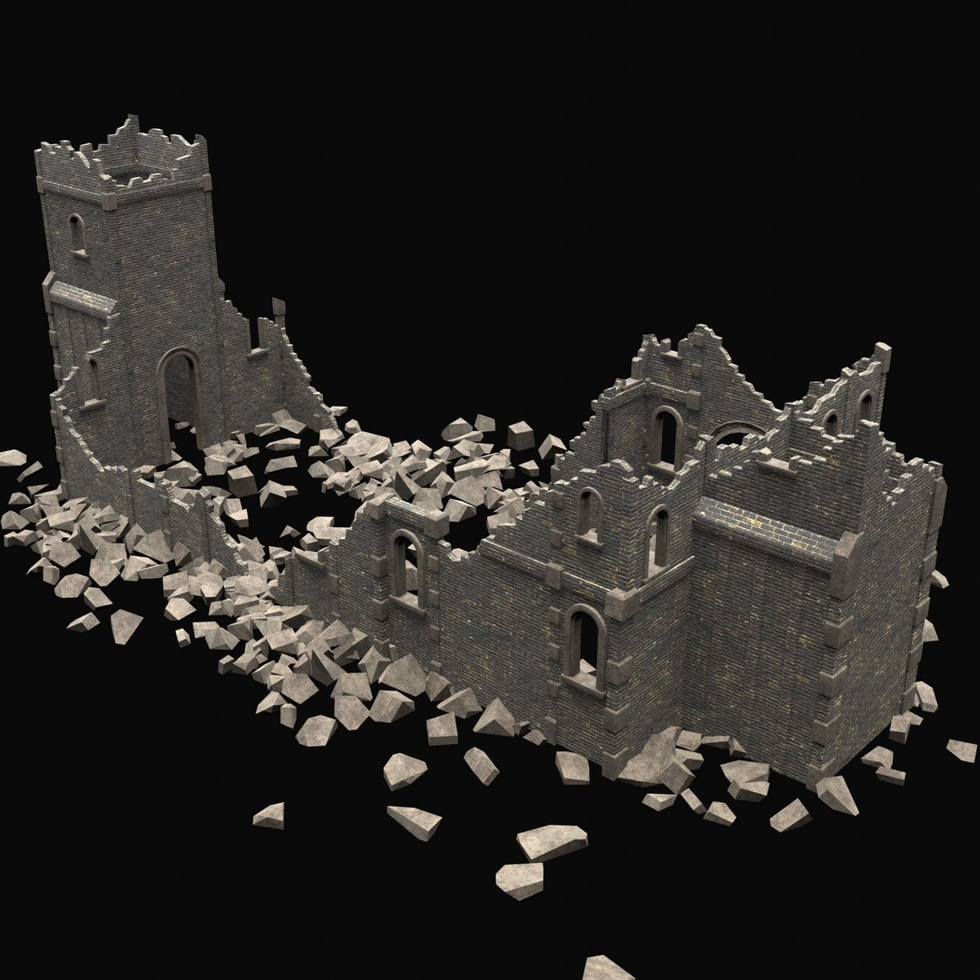 Ruined Medieval Church 3D Model – Low Poly Game Asset, FBX, PBR - View 9
