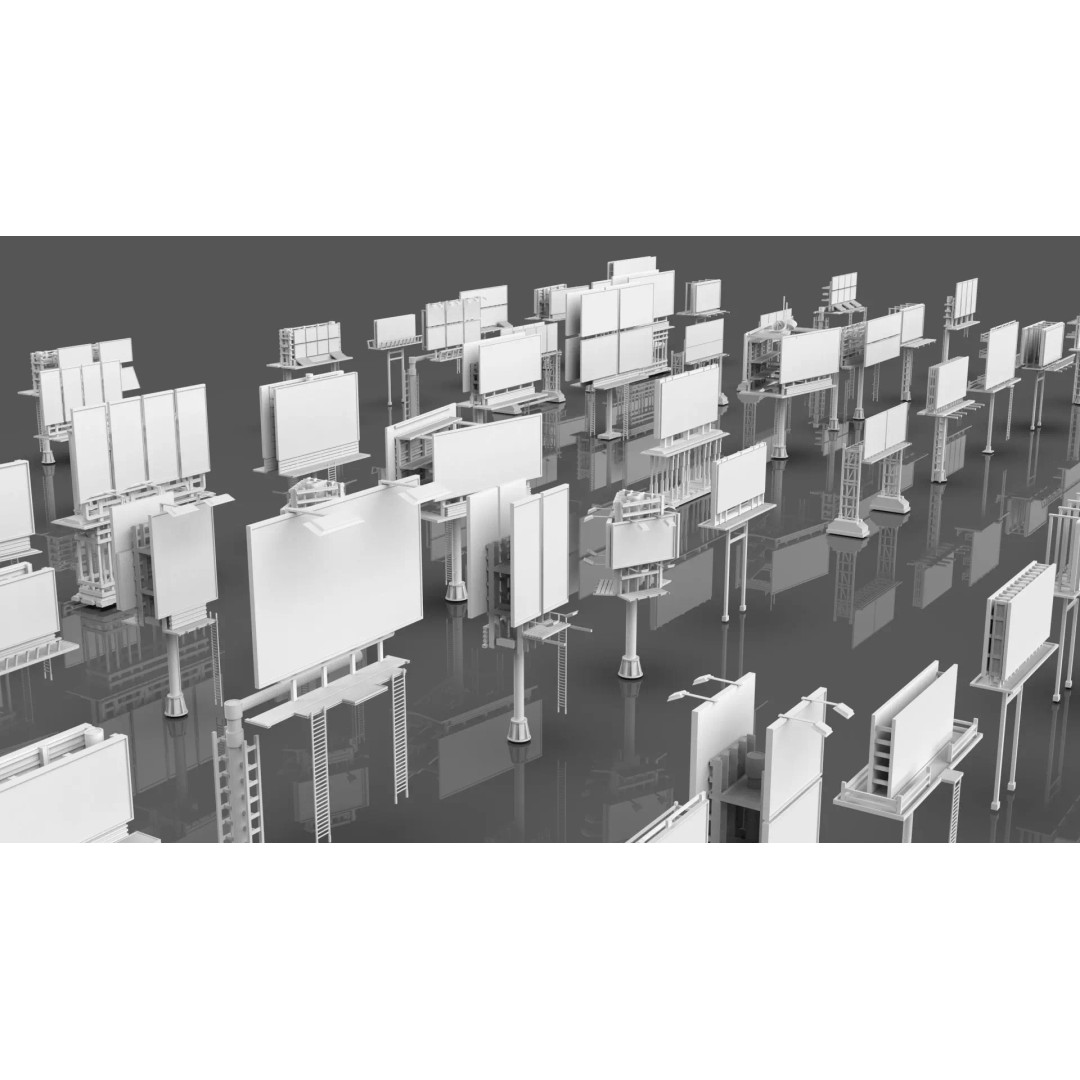 Billboard 3D Model – Diverse Advertisement Pack, FBX & OBJ Formats - View 3