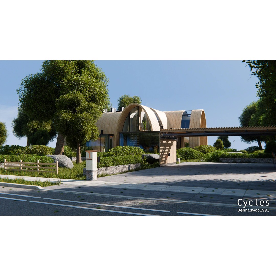 Modern Modular House 3D Model – Curved Roof Villa, Blender, FBX - View 10